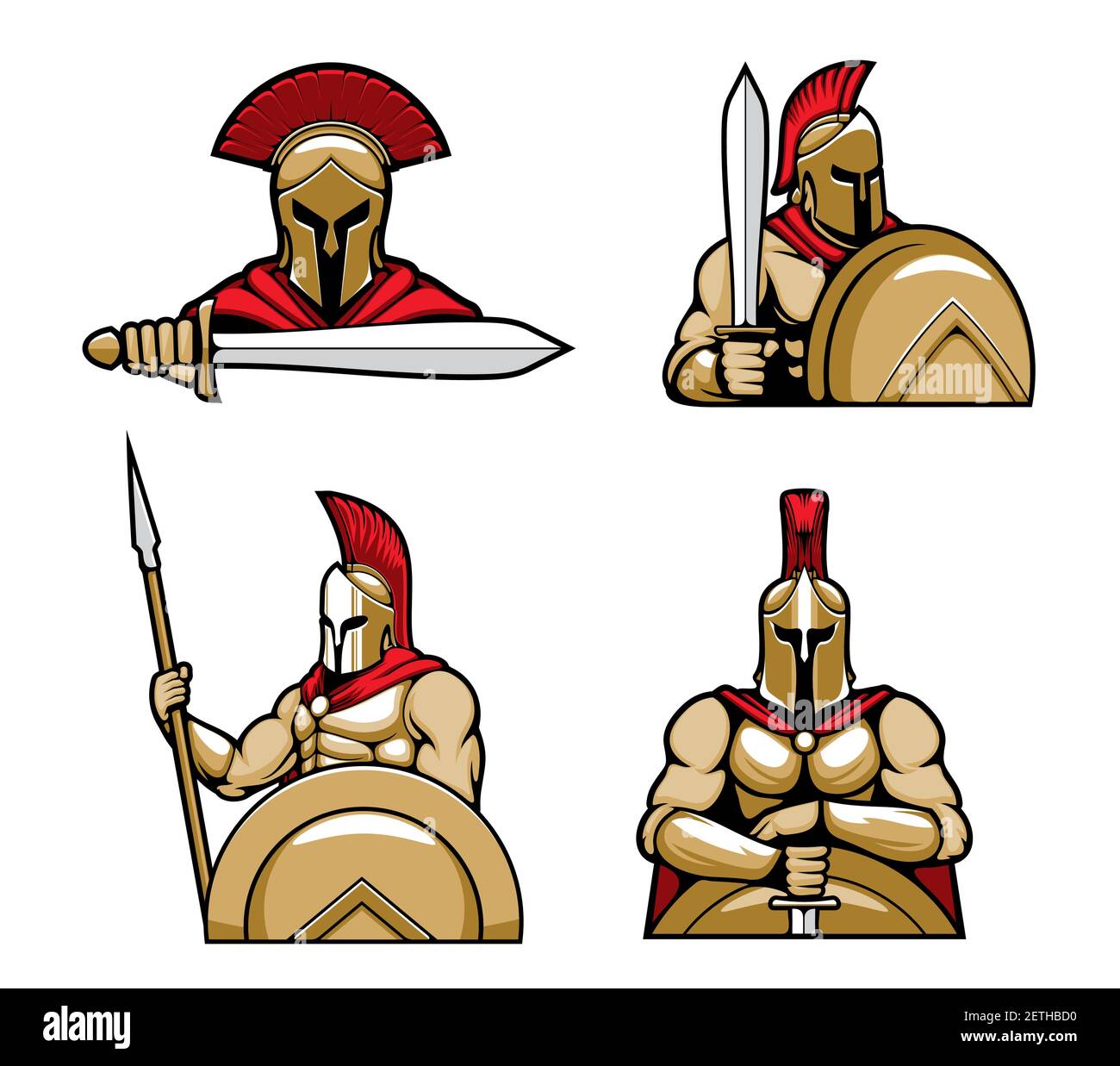 Spartan warrior character mascots cartoon vector. Greec hoplites standing  with bronze shield, wearing red cape and faced helmet with corinthian and  tr Stock Vector Image & Art - Alamy