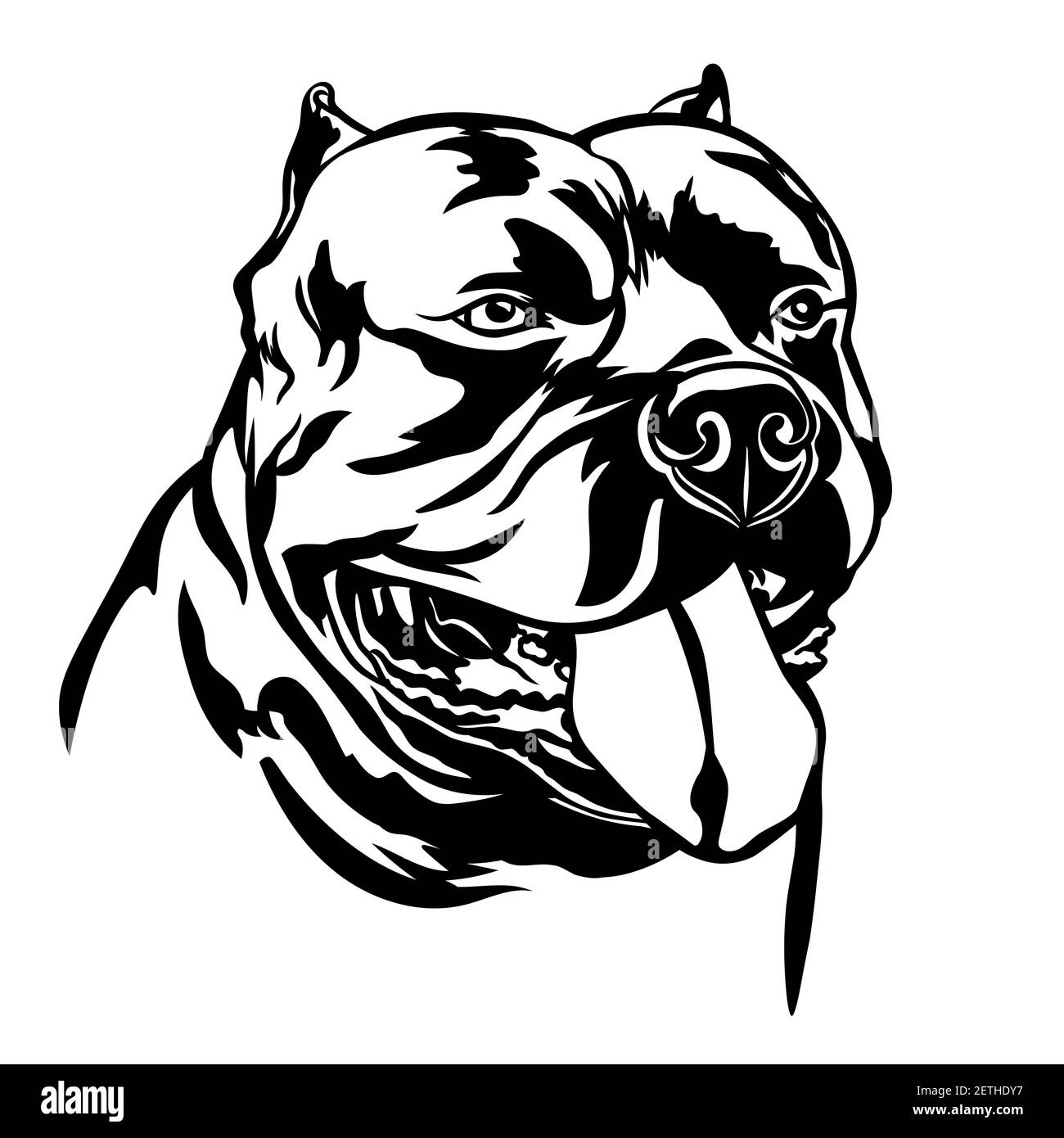 American Bully Dog, black silhouette isolated on white background, vector illustration. Stock Vector