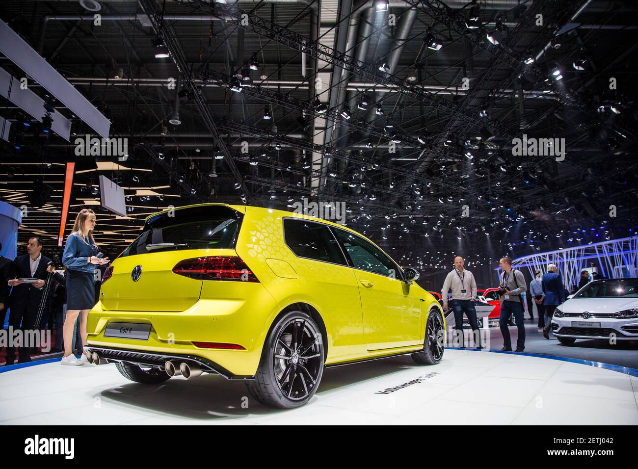 Volkswagen Golf R at the Motor Salon in Geneva, Switzerland, CH, on March 7,  2017. (Photo by Saso Domijan) *** Please Use Credit from Credit Field ***  Stock Photo - Alamy