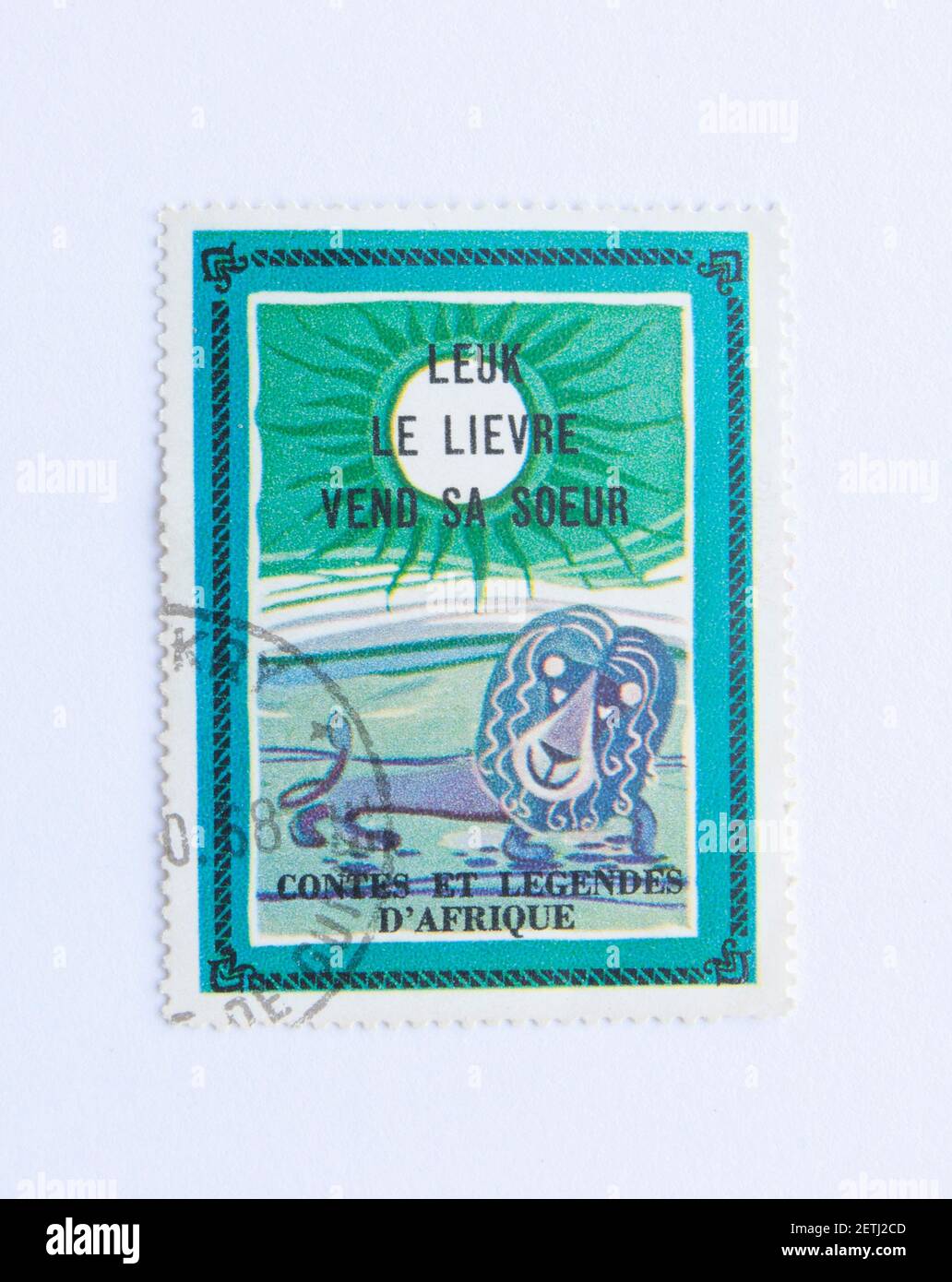01.03.2021 Istanbul Turkey. Guinea Republic Postage Stamp. circa 1968. leuk the lievre sells his sister Stock Photo