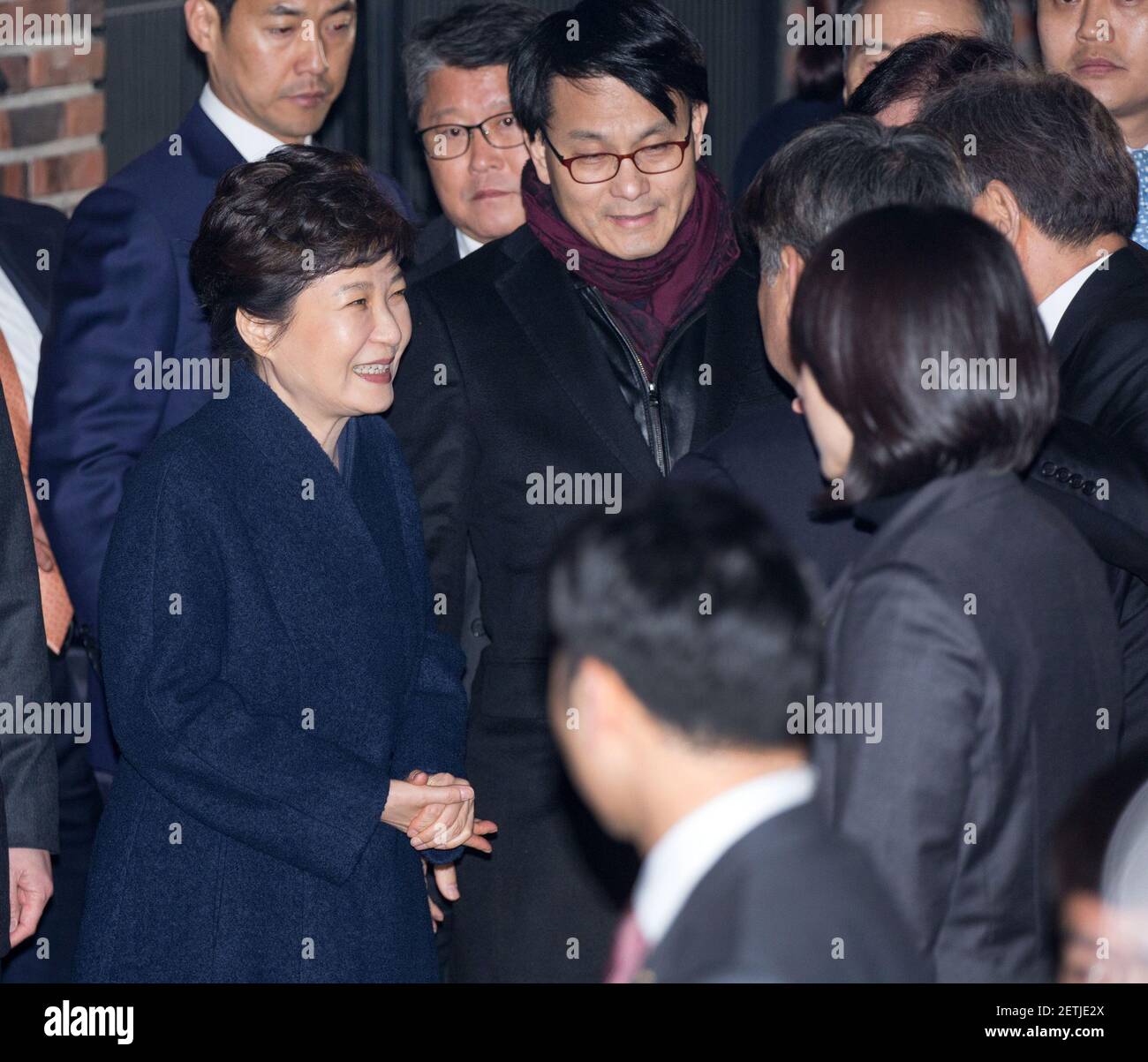 12 March 2017 - Seoul, South Korea : South Korea's ousted leader Park Geun-hye arrives at her private home in Seoul, South Korea on March 12, 2017. After leaving the Blue House presidential office for the last time. Photo Credit: Lee Young-ho *** Please Use Credit from Credit Field *** Stock Photo