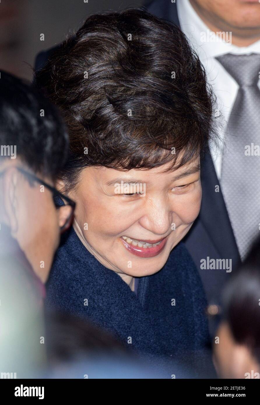 12 March 2017 - Seoul, South Korea : South Korea's ousted leader Park Geun-hye arrives at her private home in Seoul, South Korea on March 12, 2017. After leaving the Blue House presidential office for the last time. Photo Credit: Lee Young-ho *** Please Use Credit from Credit Field *** Stock Photo