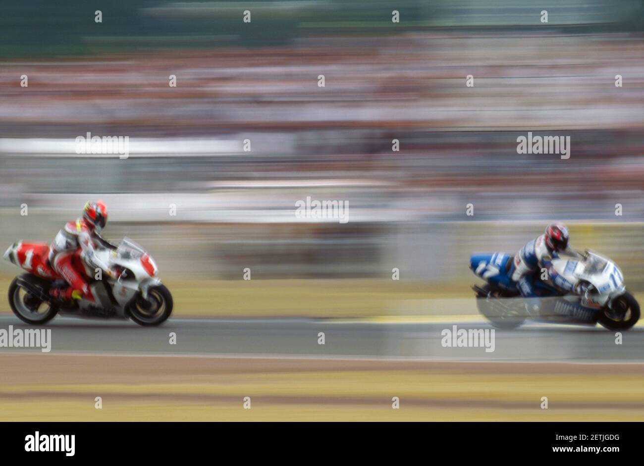 Kevin Schwantz, (USA),Suzuki 500,Alberto Puig (SP),Honda 500, France moto GP 500 1994 Stock Photo