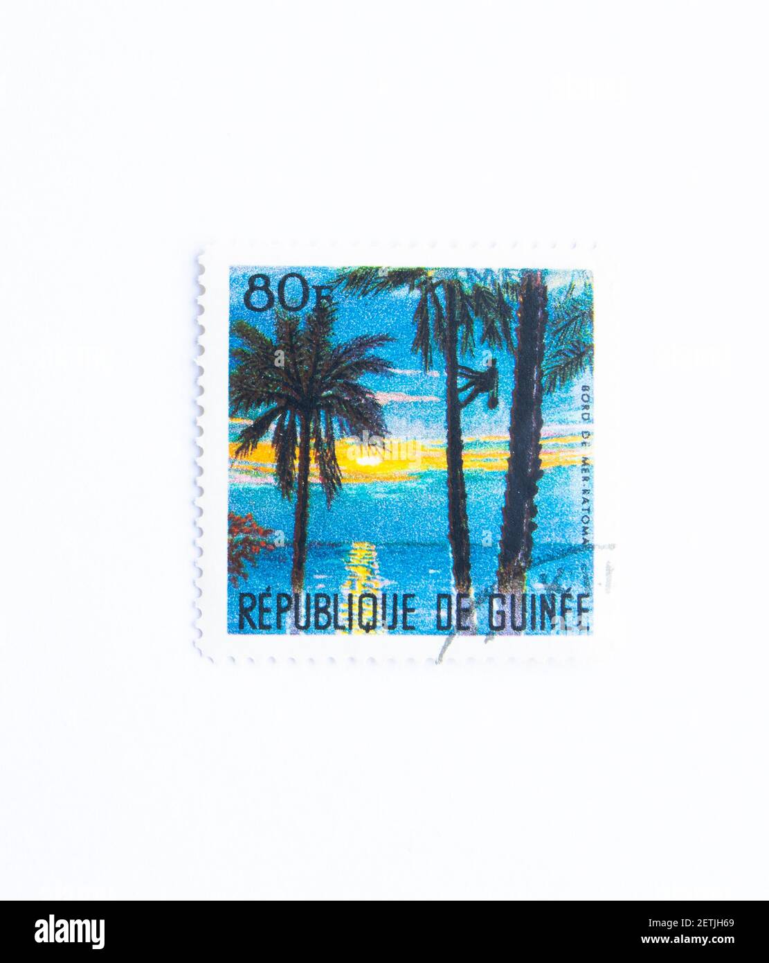 01.03.2021 Istanbul Turkey. Guinea Republic Postage Stamp. circa 1967. Seaside - Ratoma Stock Photo