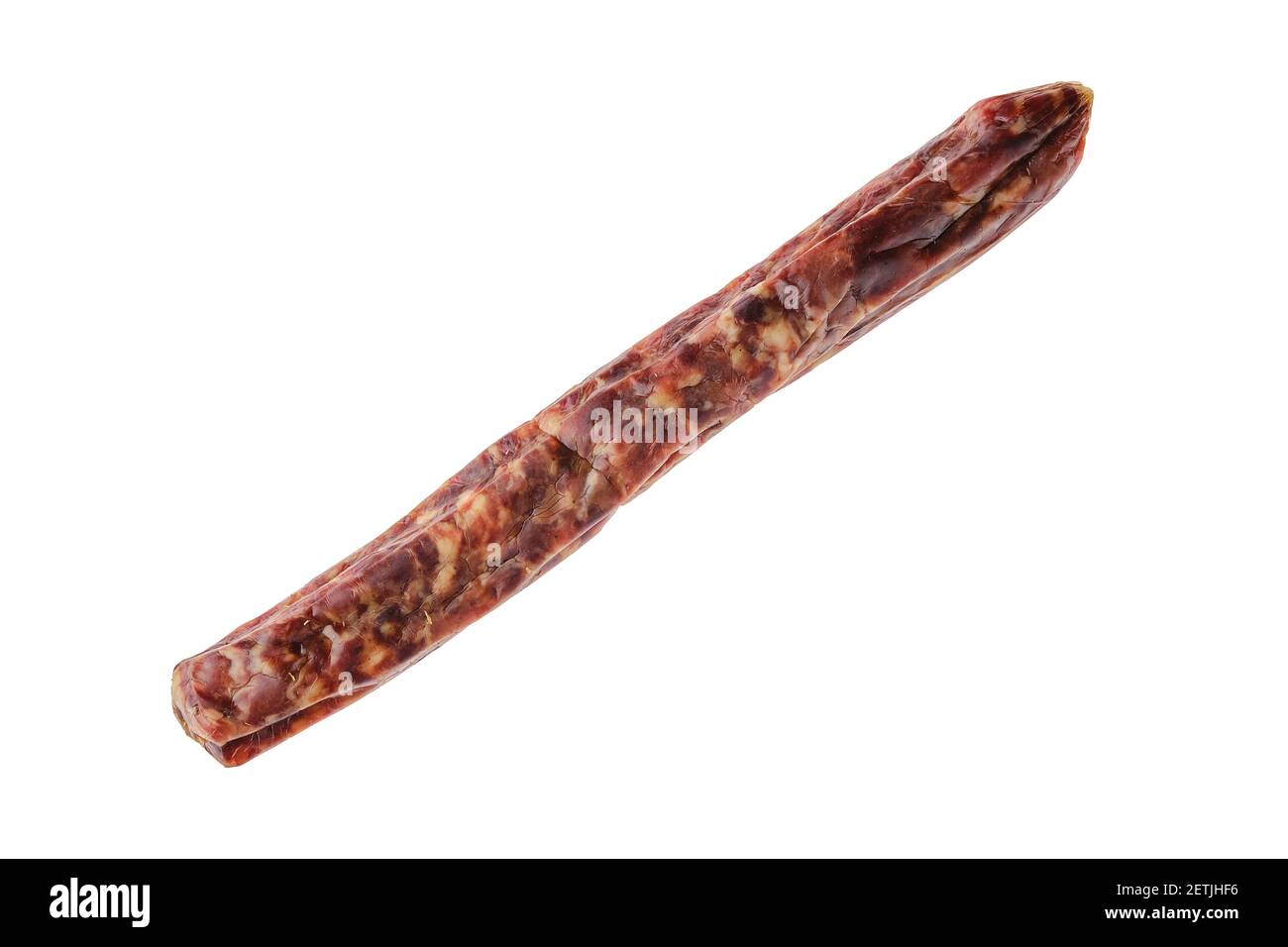 Dried jerked deer and pork sausage isolated on white background Stock