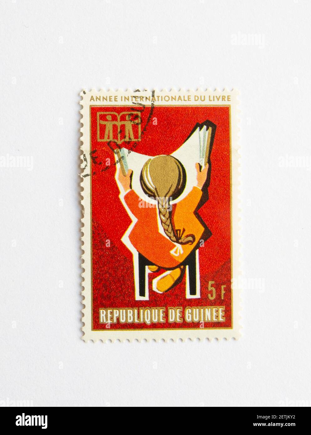 01.03.2021 Istanbul Turkey. Guinea Republic Postage Stamp. circa 1972. international year of the book. key of the future. Stock Photo
