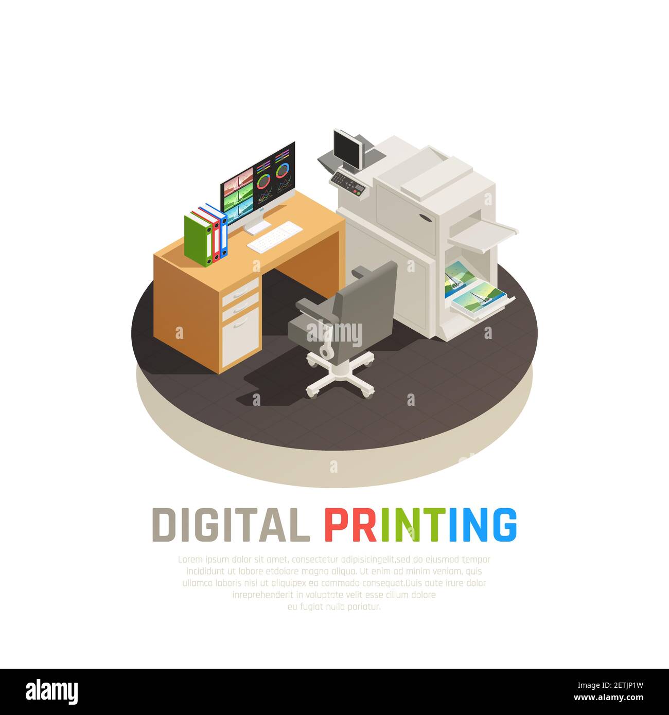 Contemporary digital printing house office software inkjet laser screen equipment designer desk