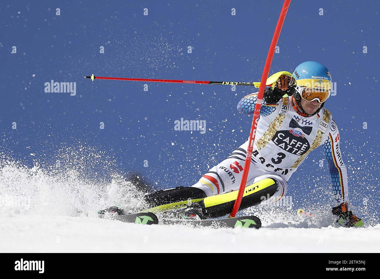 Mar 19, 2017; Aspen, CO, USA; Felix Neureuther of Germany during the men's slalom alpine skiing race in the 2017 Audi FIS World Cup Finals at Aspen Mountain. Mandatory Credit: Jeff Swinger-USA TODAY Sports *** Please Use Credit from Credit Field *** Stock Photo