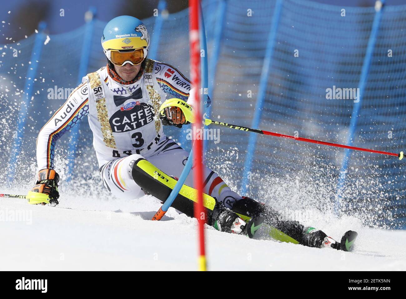Mar 19, 2017; Aspen, CO, USA; Felix Neureuther of Germany during the men's slalom alpine skiing race in the 2017 Audi FIS World Cup Finals at Aspen Mountain. Mandatory Credit: Jeff Swinger-USA TODAY Sports *** Please Use Credit from Credit Field *** Stock Photo