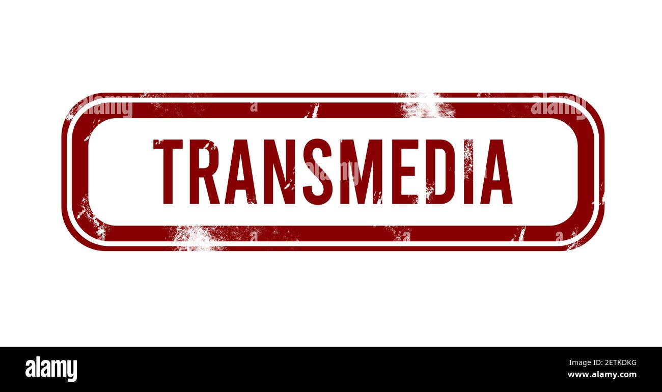 Transmedia - red grunge button, stamp Stock Photo