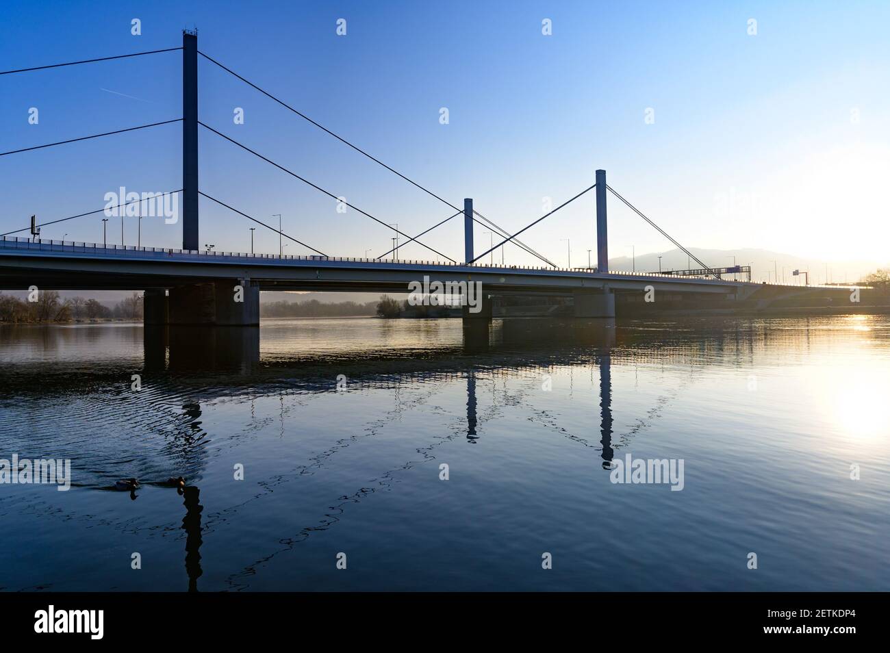 highway bridge across the danube river in linz, upper austria Stock ...