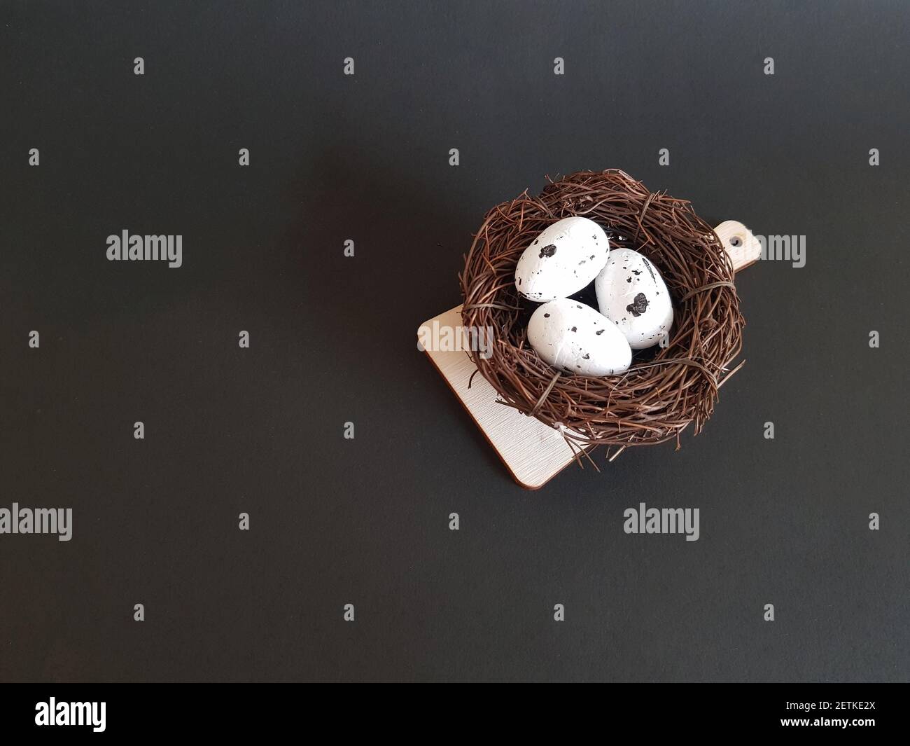 Eggs in a nest of branches on a black isolated background Stock Photo ...