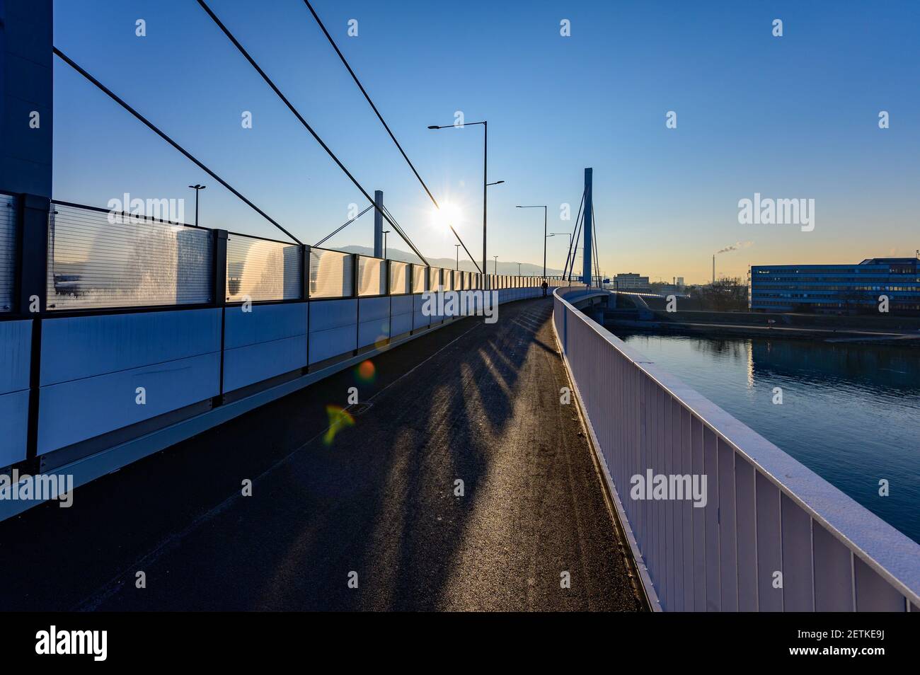 highway bridge across the danube river in linz, upper austria Stock ...