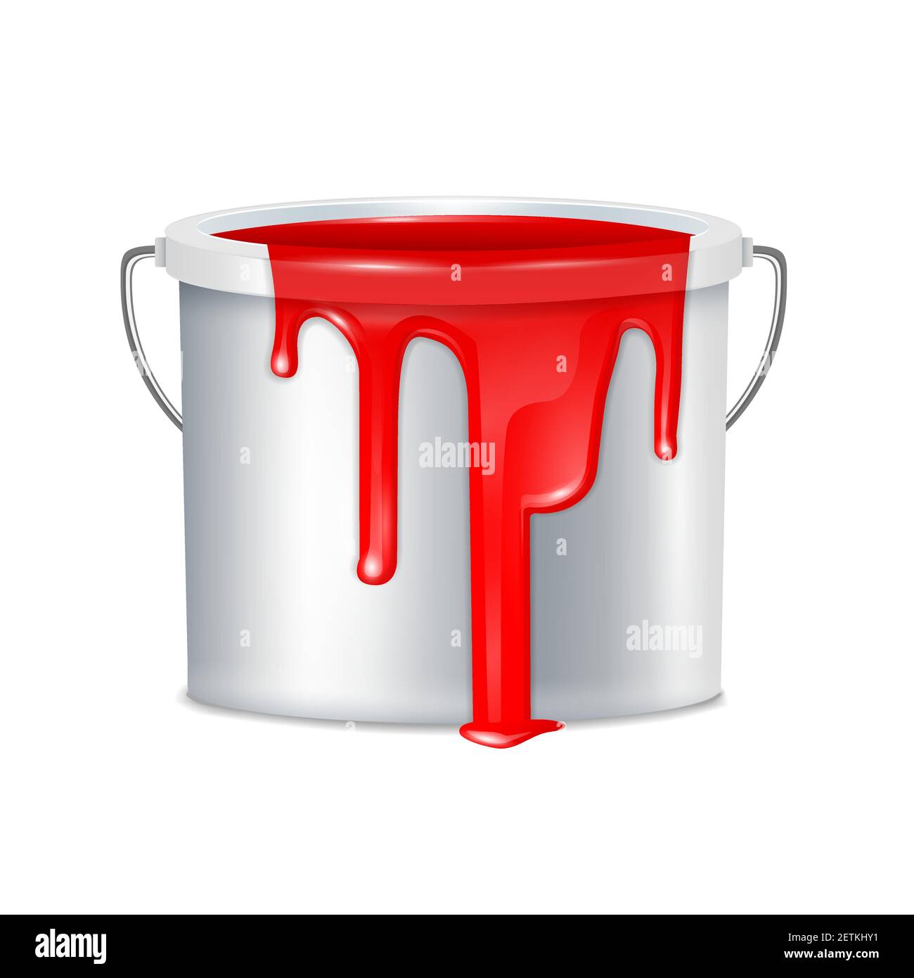 Realistic paint bucket composition metallic with white plastic bucket