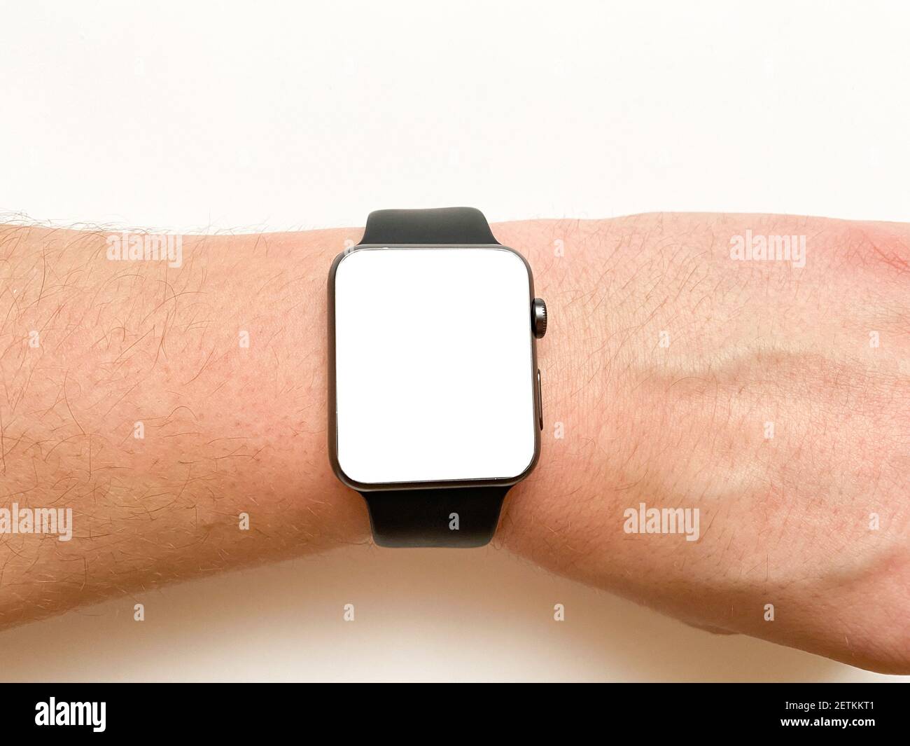 View of the smart watch screen on your hand with mockup on a white