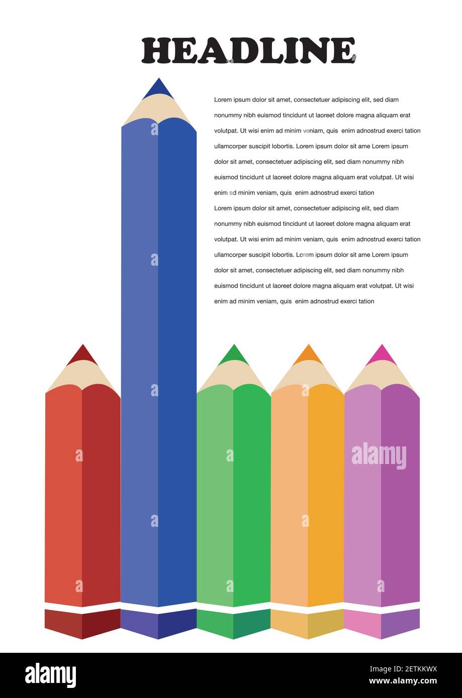 Color pencils vector background design isolated on white with copy space Stock Vector