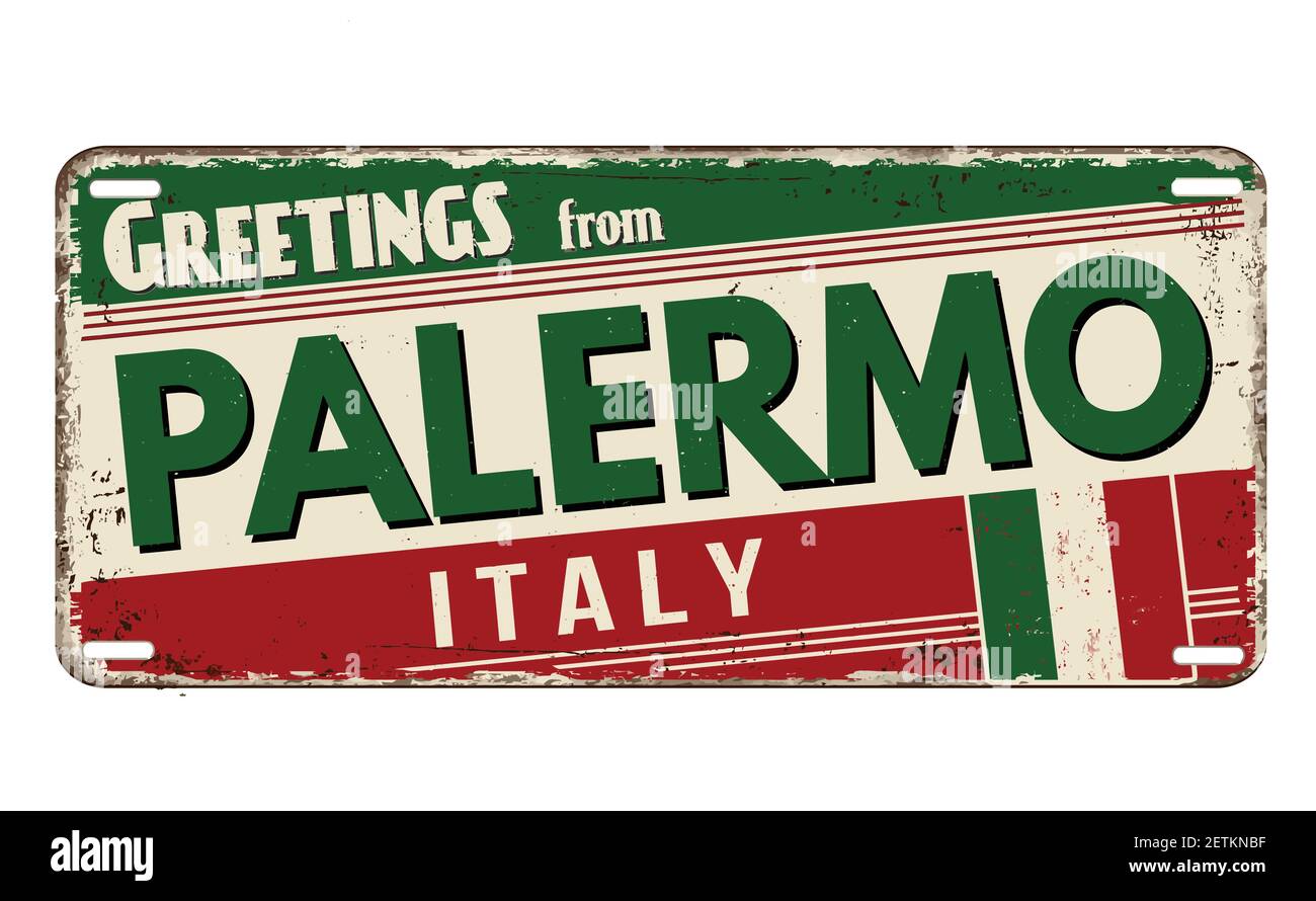 Greetings from Palermo vintage rusty metal plate on a white background, vector illustration Stock Vector