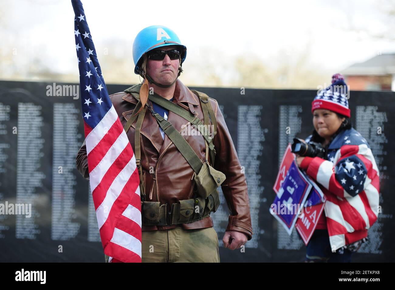 A man dressed as Captain America takes part in a 
