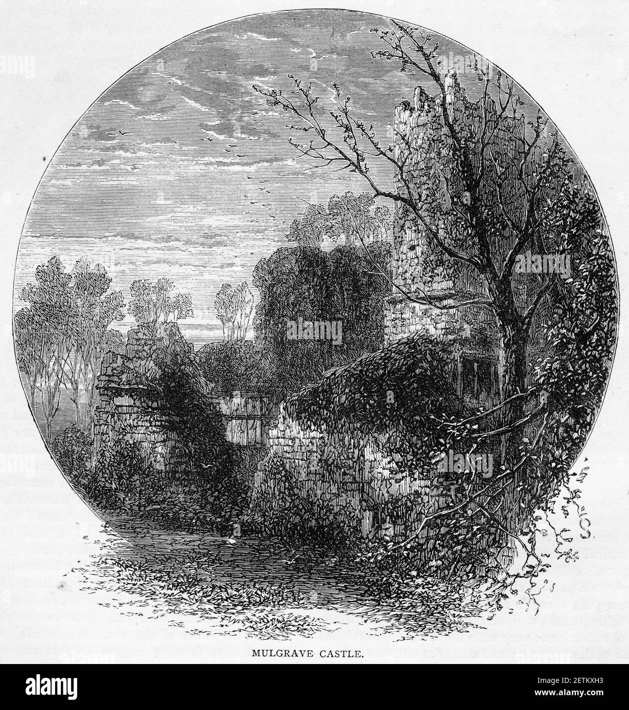 Engraving of the second Mulgrave castle, caput of the feudal barony of