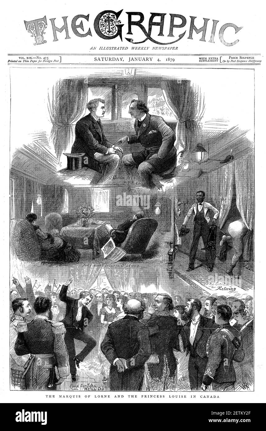 Engraving of the front page of the Graphic Newspaper from January 4, 1879, featuring the Marquis of Lorne and the Princess Louise in Canada. Stock Photo