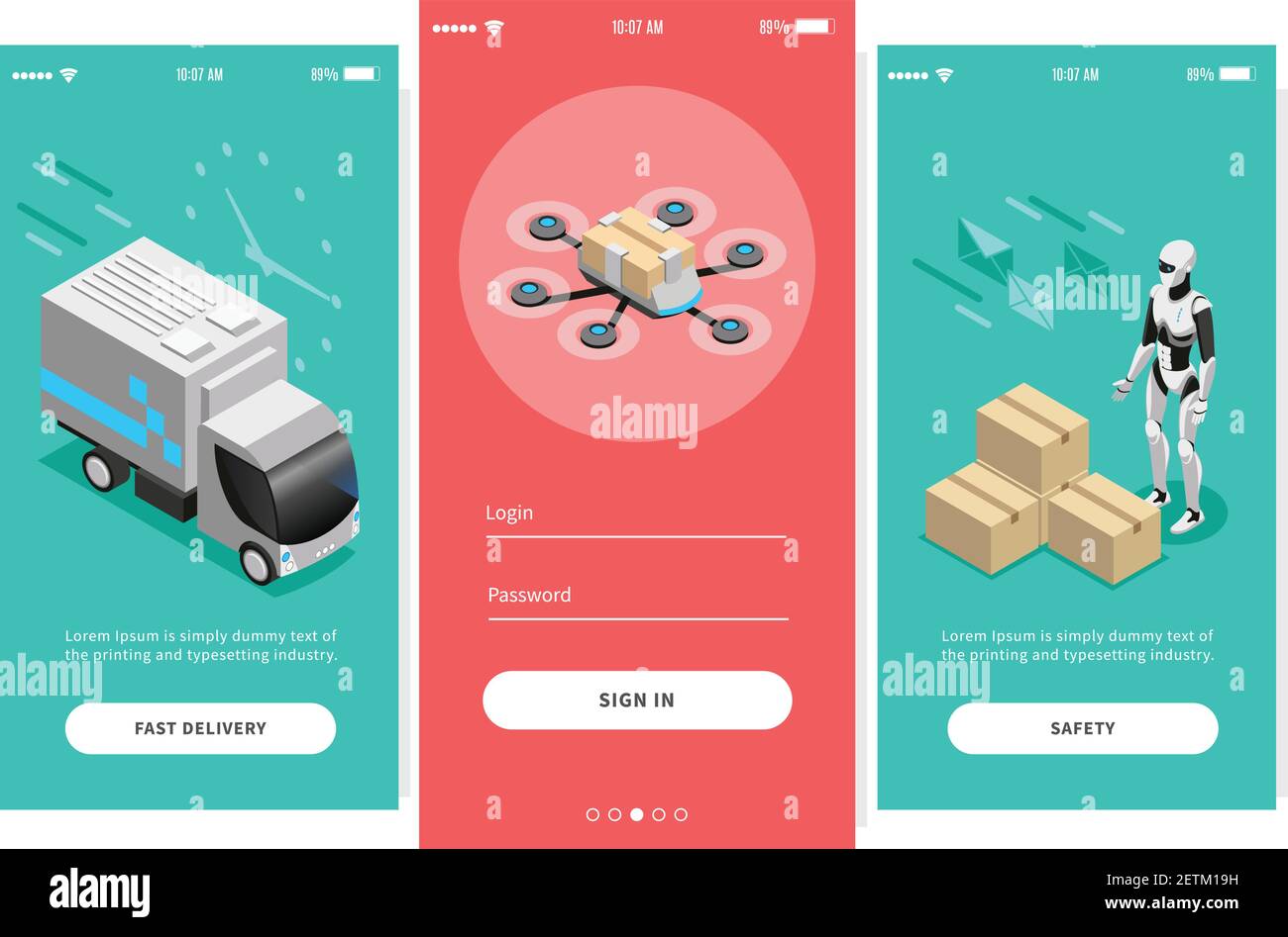 Fast delivery isometric banners for mobile app design offering