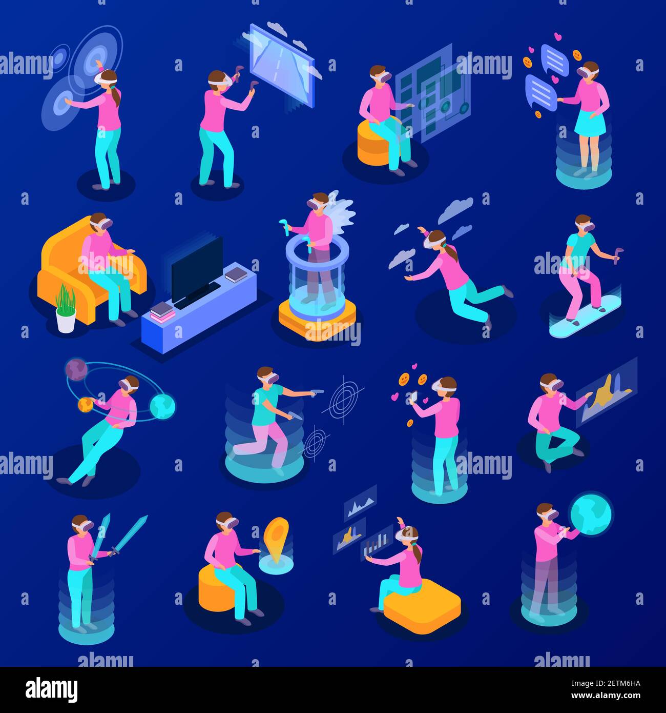 Big set of isometric icons with people using various augmented reality ...