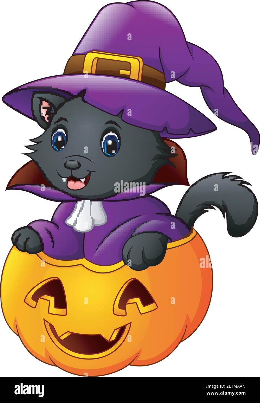 Vector illustration of Black cat dressed as witch on a halloween ...