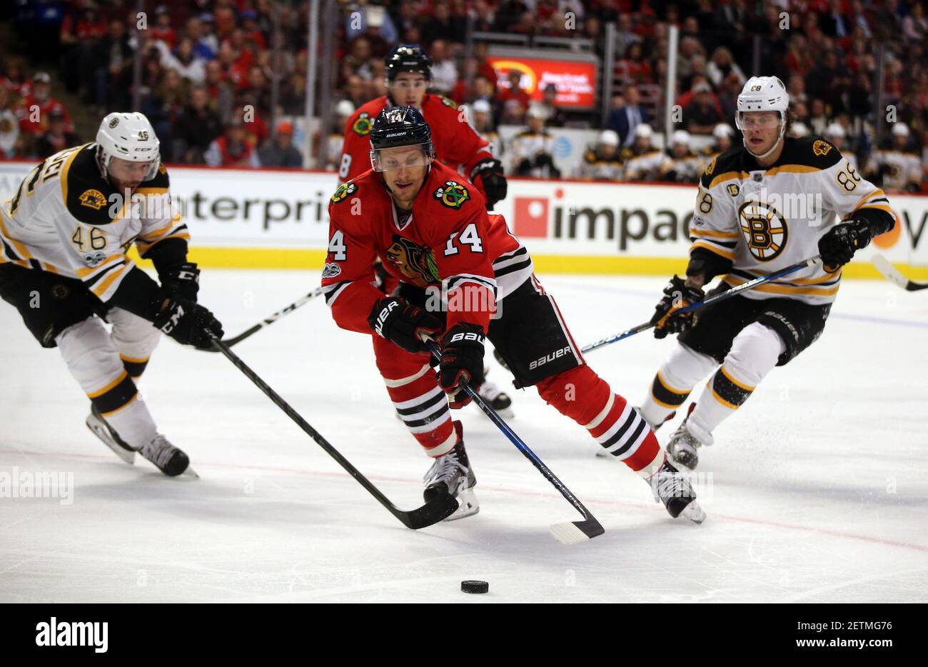 Boston Bruins center David Krejci (46) skates toward center ice