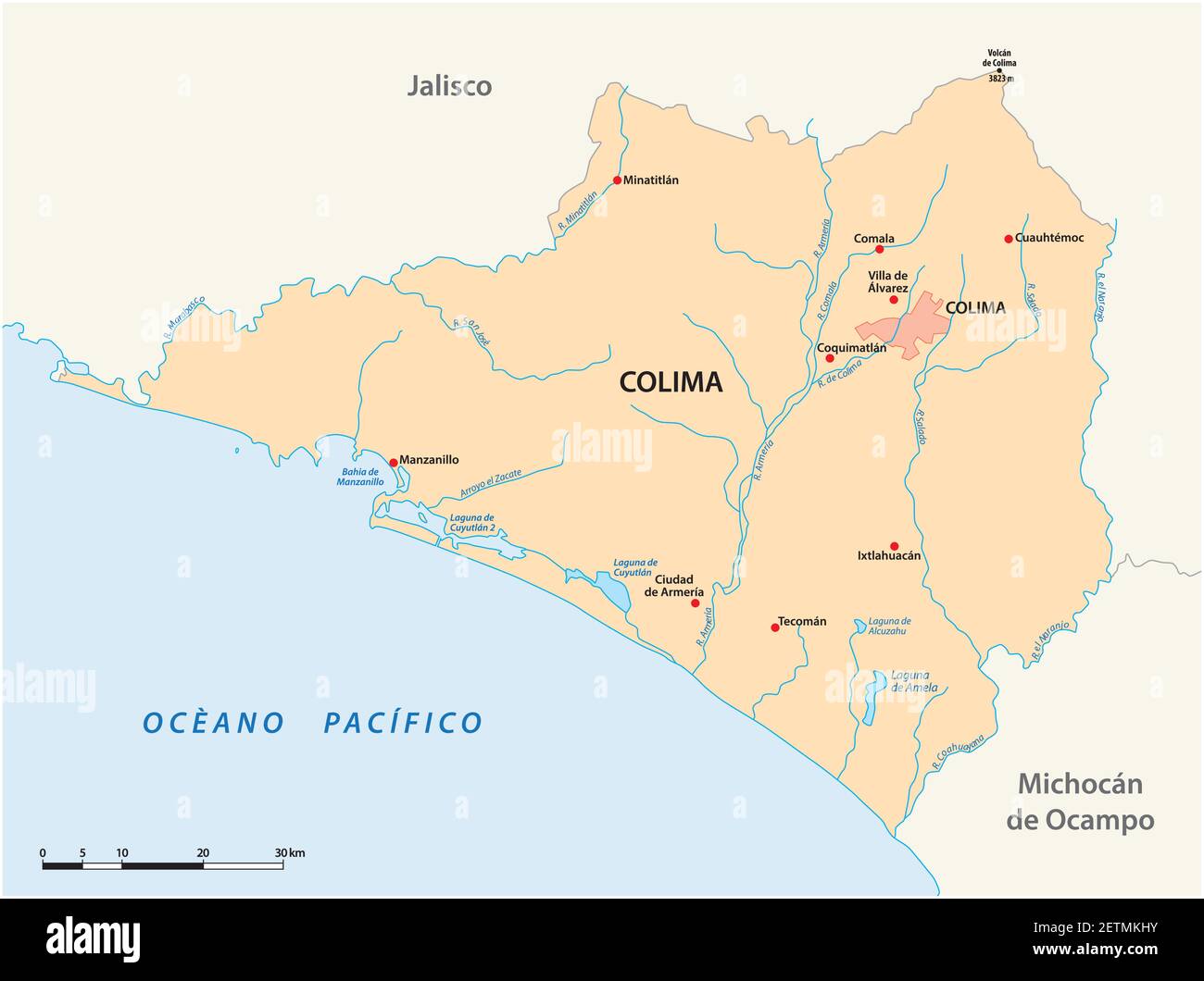 vector map of the Mexican state of Colima Stock Vector