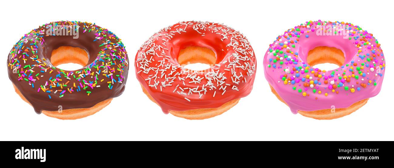 Set of glazed donuts with sprinkles on a white background Stock Photo ...