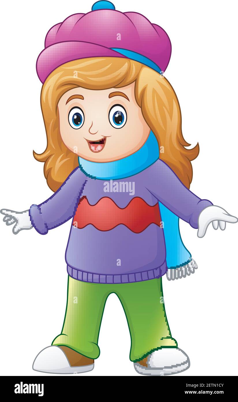 Vector illustration of Cute little girl wearing winter clothes Stock