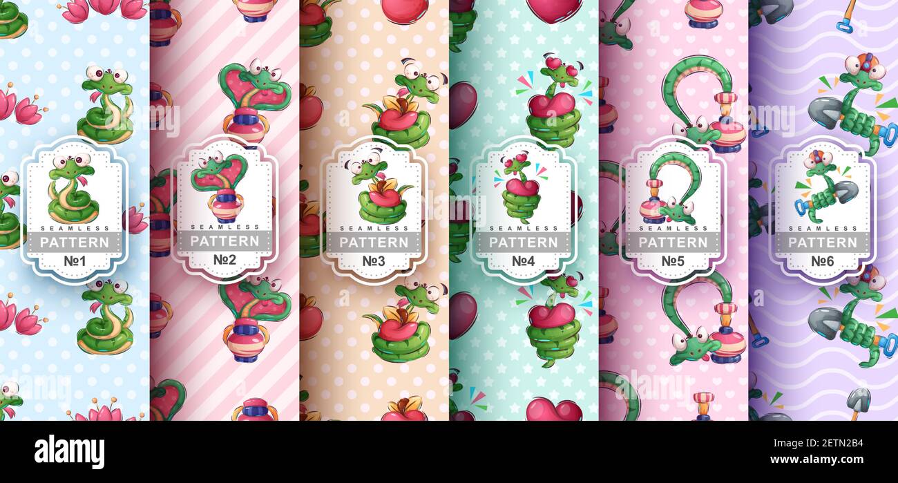 Set cartoon character animal snake - seamless pattern Stock Vector ...