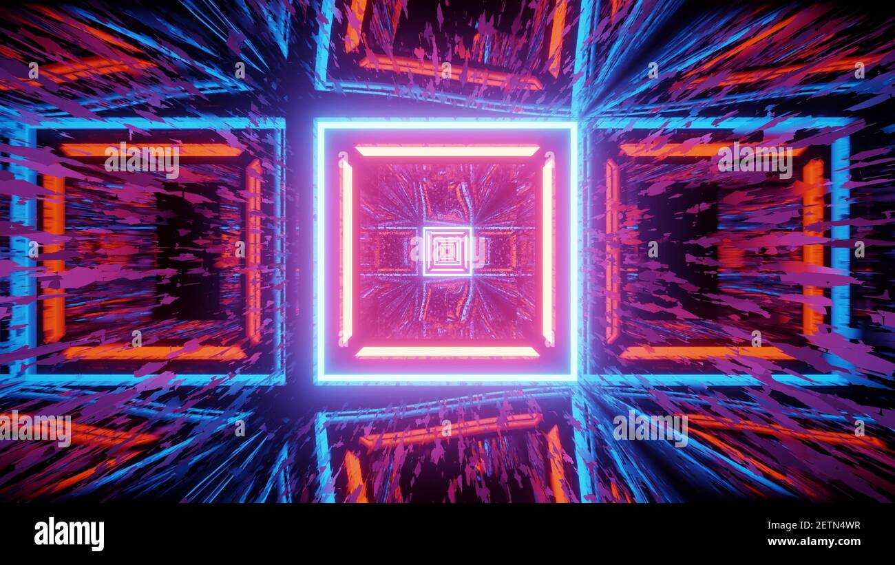 Abstract geometric background with traces of neon lights 3d ...