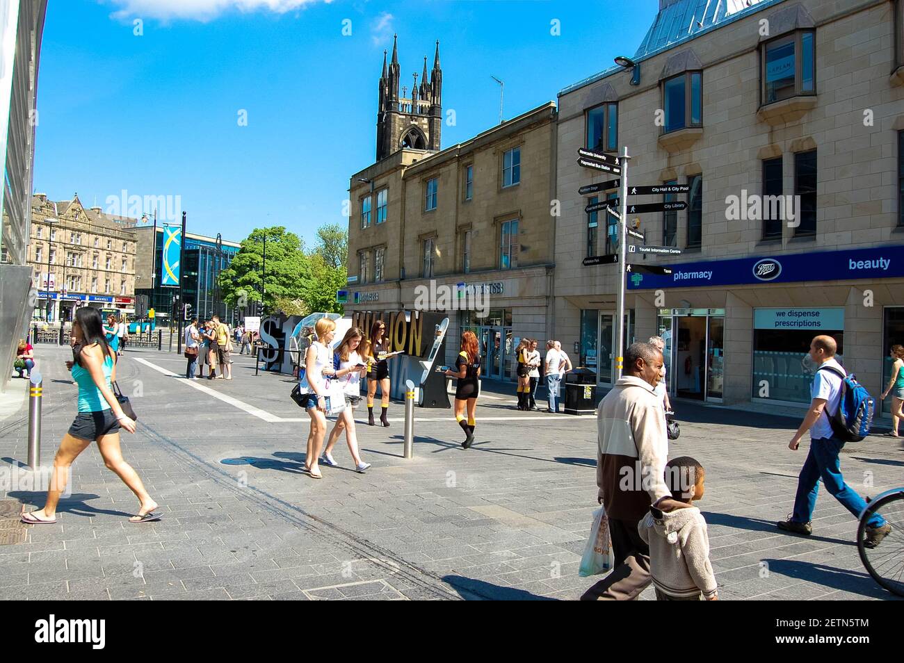 Newcastle Upon Tyne summer weather Church Boots Chemist tower spire