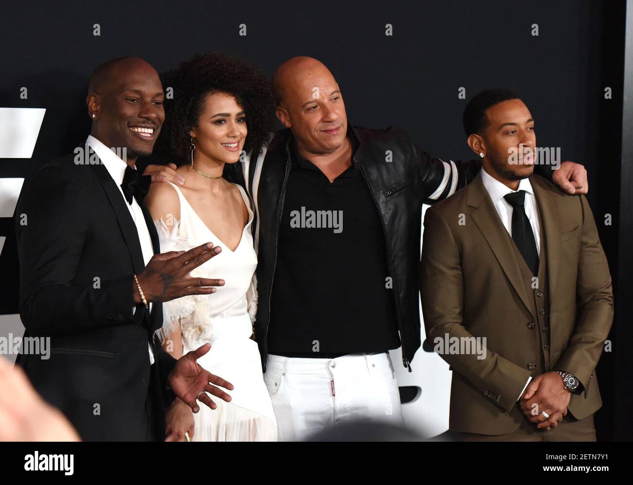 Tyrese Gibson, Nathalie Emmanuel, Vin Diesel, Ludacris during The Fate
