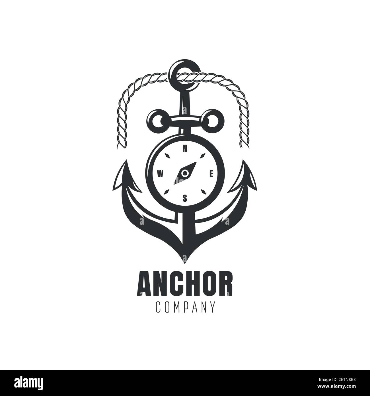 black anchor logo with the compass, vector illustration Stock Vector