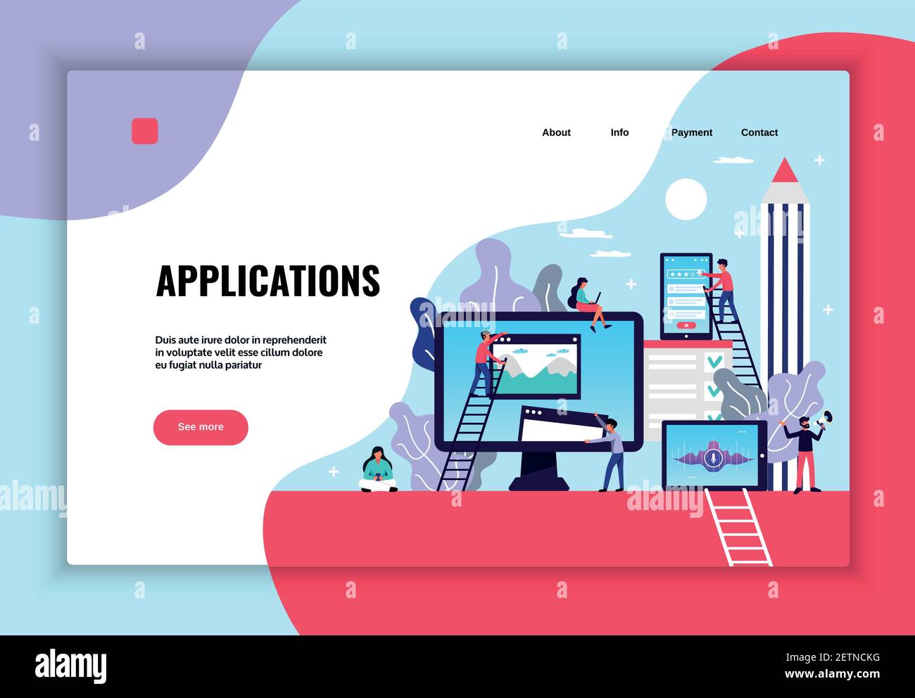 Mobile application page design with web hosting services symbols flat