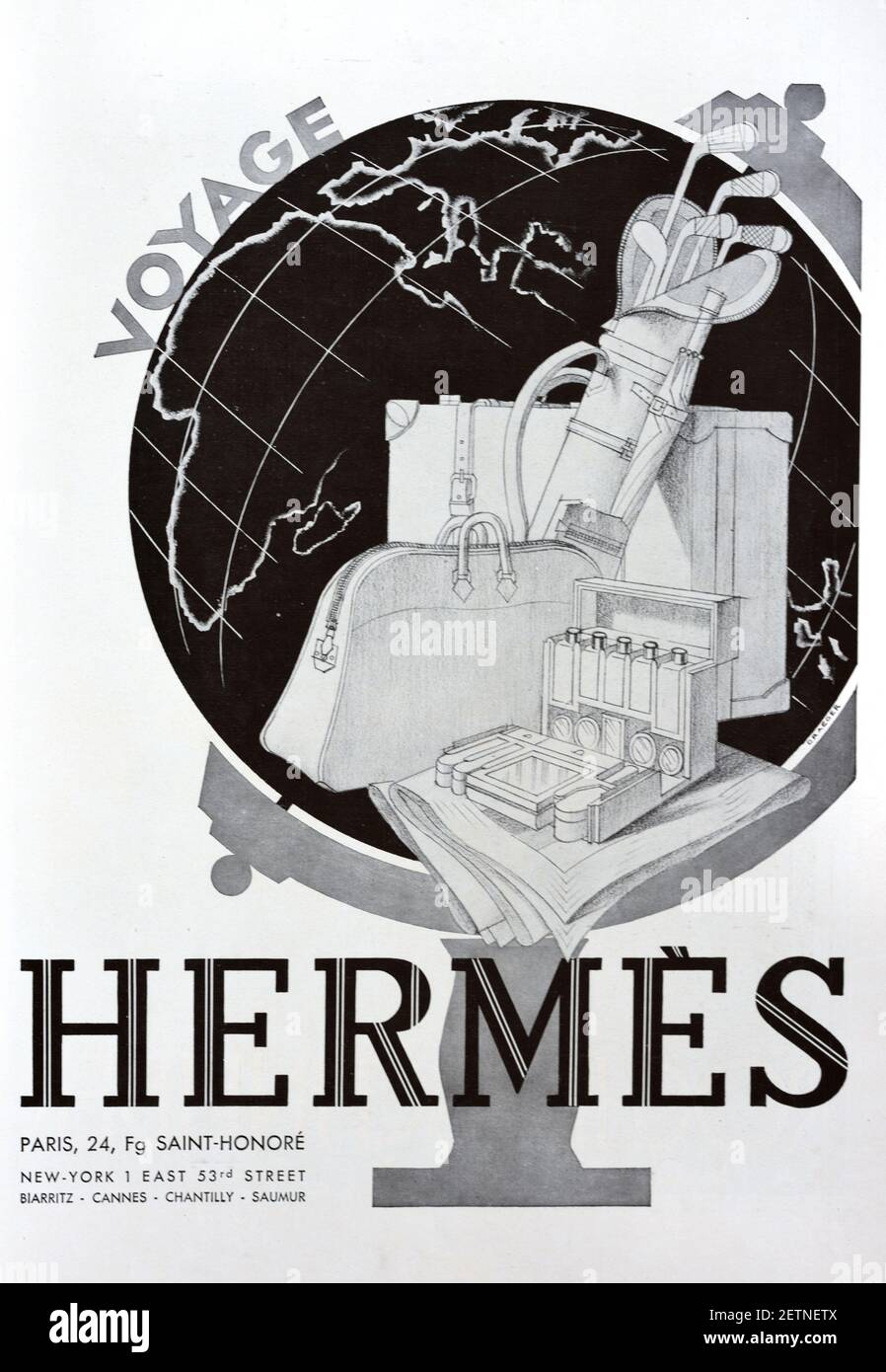 Vintage Advert, Advertisement or Publicity for Hermes with Globe & Travel  Goods including Suitcases, a Golf Bag and Golf Clubs 1931 Stock Photo -  Alamy