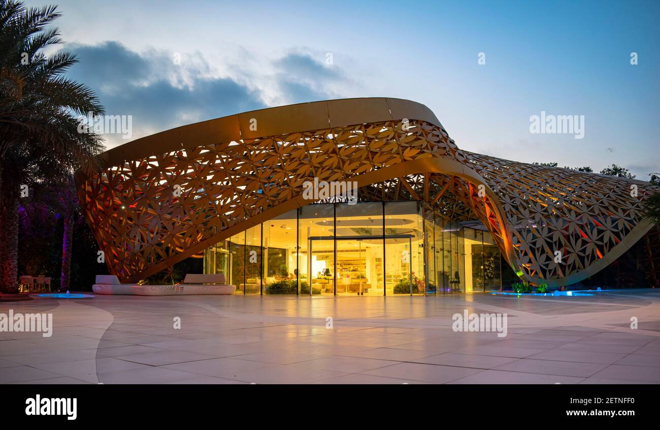 Sharjah, UAE - February 13, 2021: Al Noor Island. Lagoon island featuring a butterfly house, modern art, a book pavilion, with cafe and playground. Stock Photo