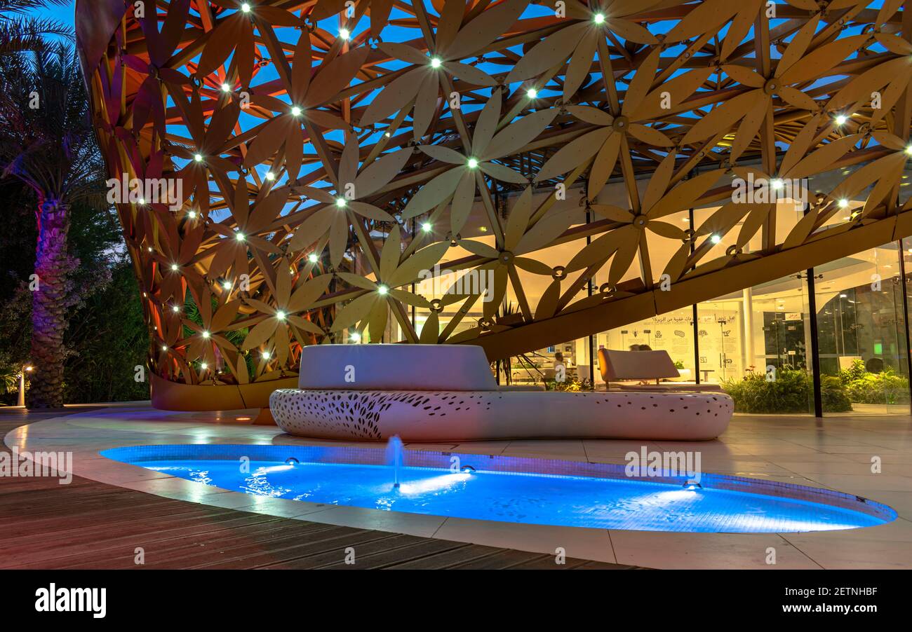 Sharjah, UAE - February 13, 2021: Al Noor Island. Lagoon island featuring a butterfly house, modern art, a book pavilion, with cafe and playground. Stock Photo