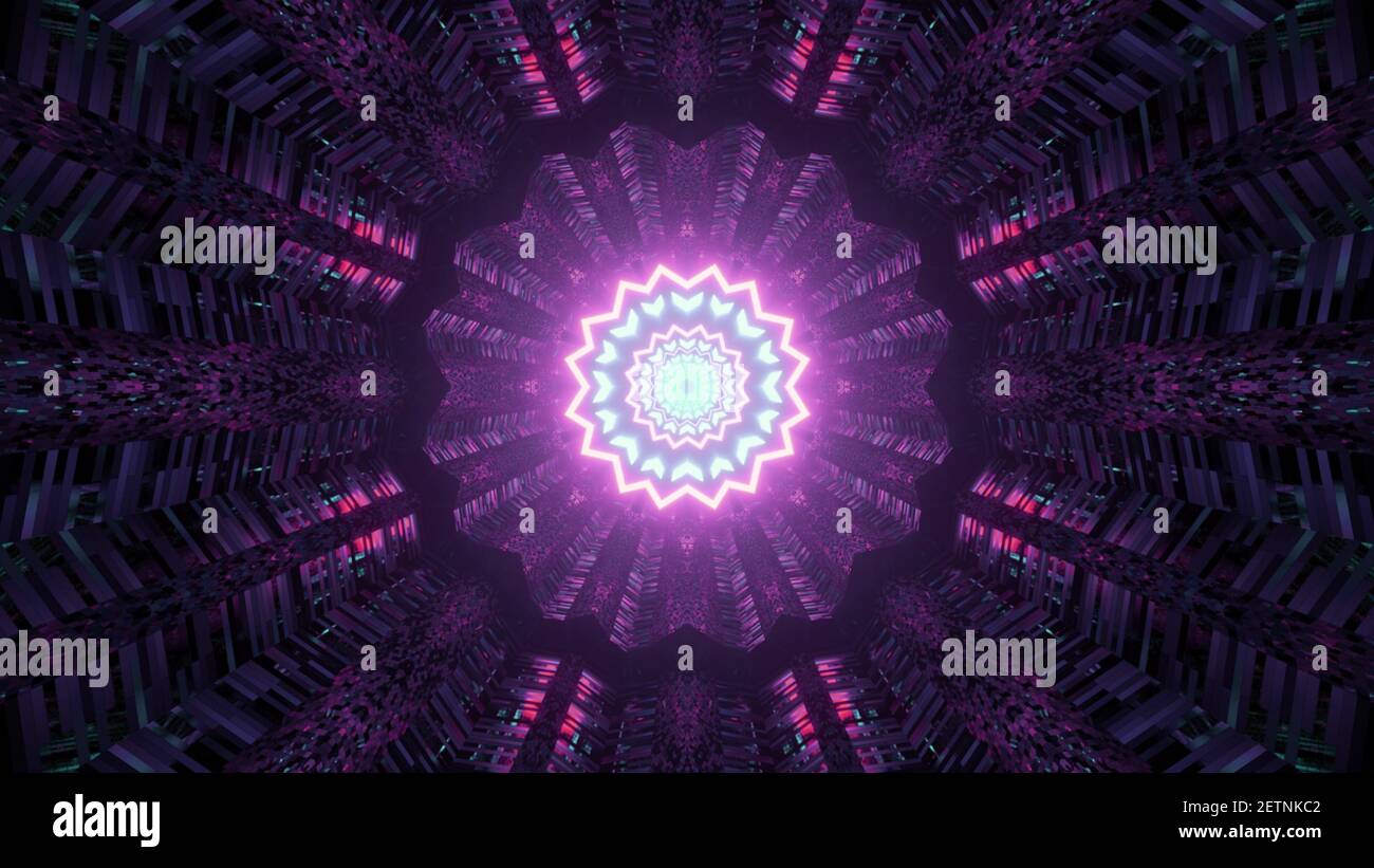 Ornamental abstract background with neon lights 3d illustration Stock ...