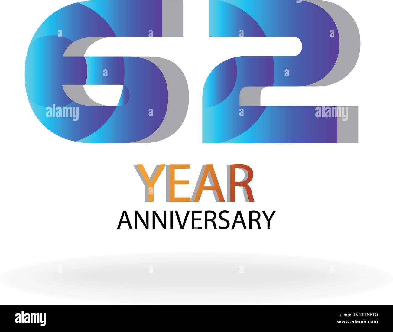 62 Year Anniversary Vector Template Design Illustration Blue Elegant White Background Stock Vector