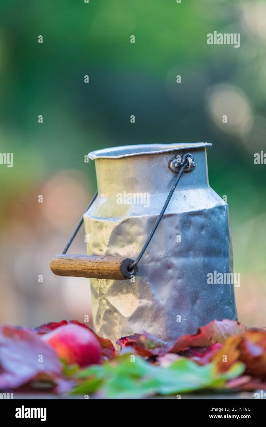 old metal milk jug Stock Photo Alamy