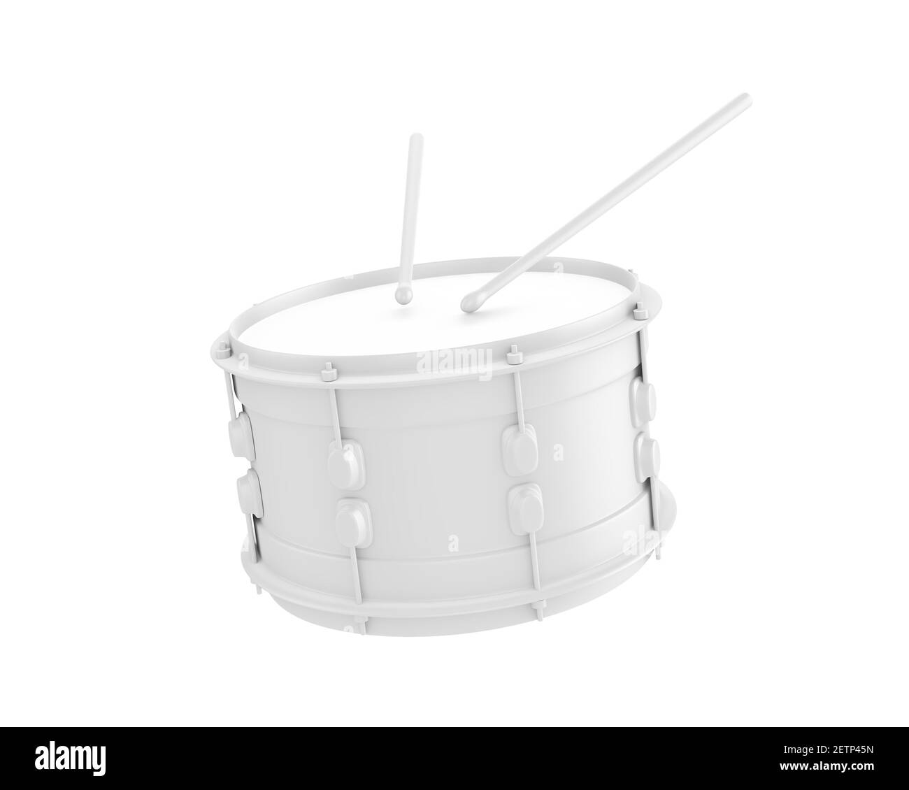 White snare drum and drumsticks isolated on white background. 3d ...