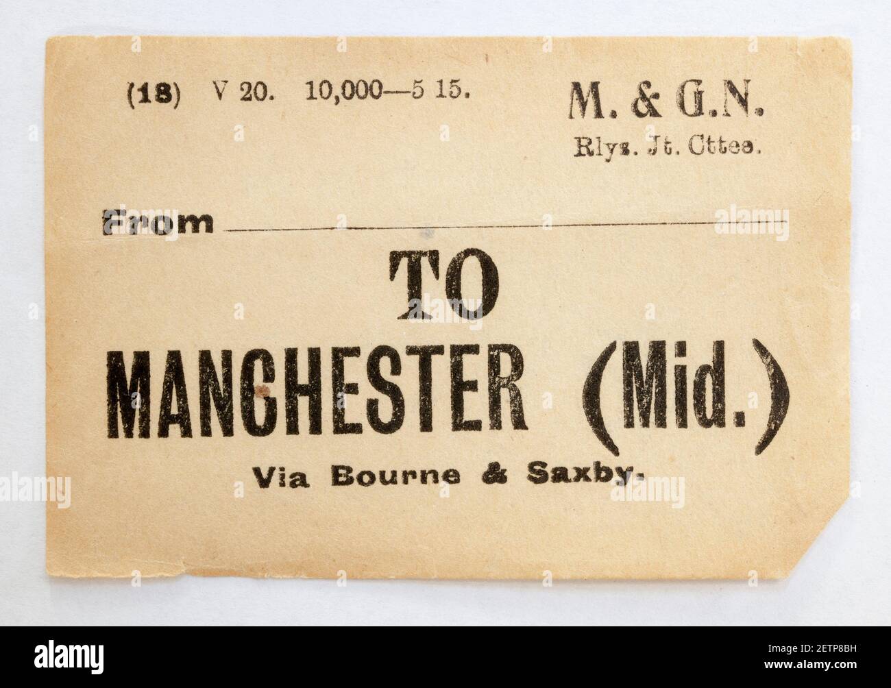 Old Railway Luggage Label - Manchester Stock Photo