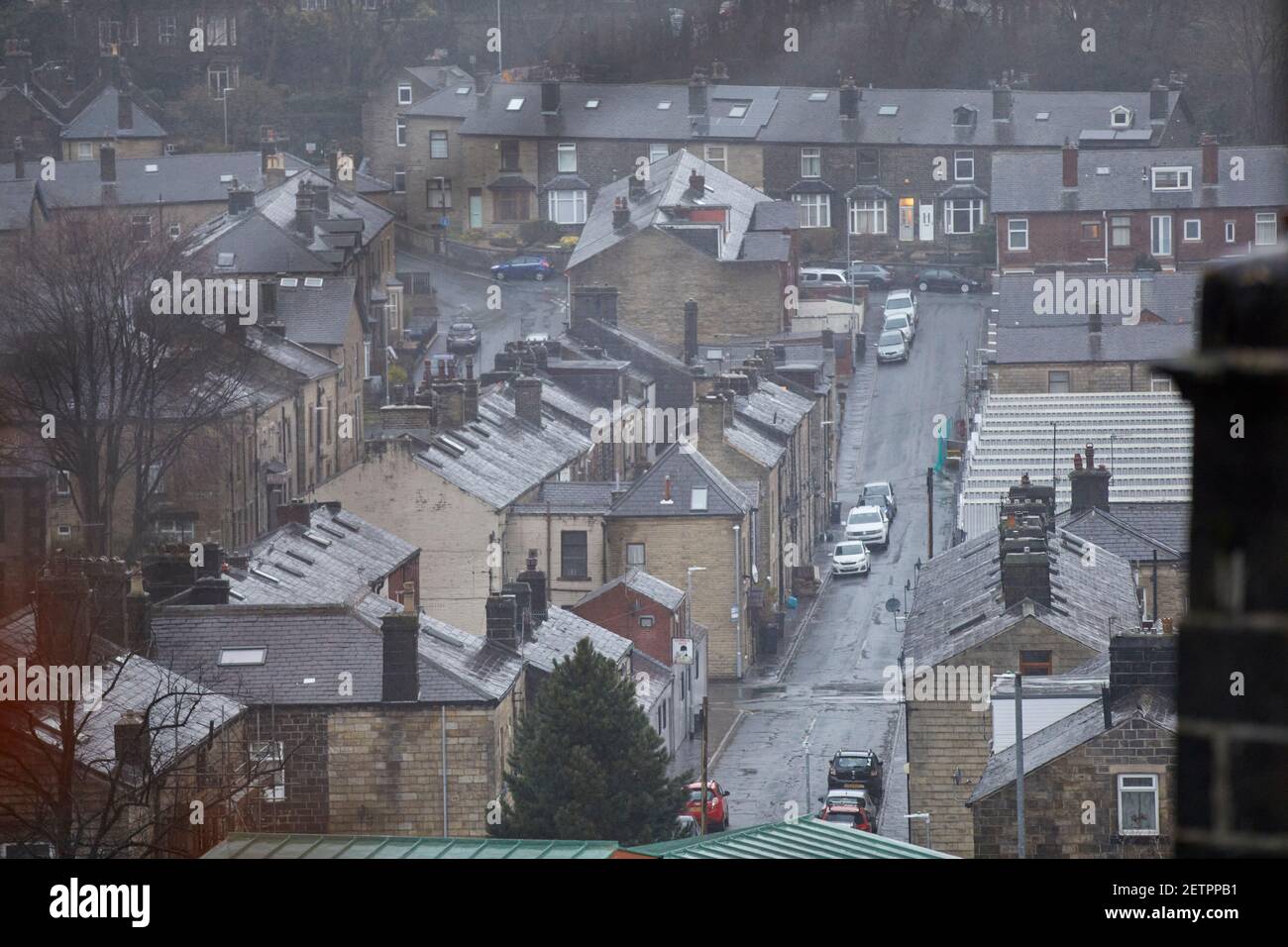 Todmorden terraced houses rooftops Stock Photo Alamy