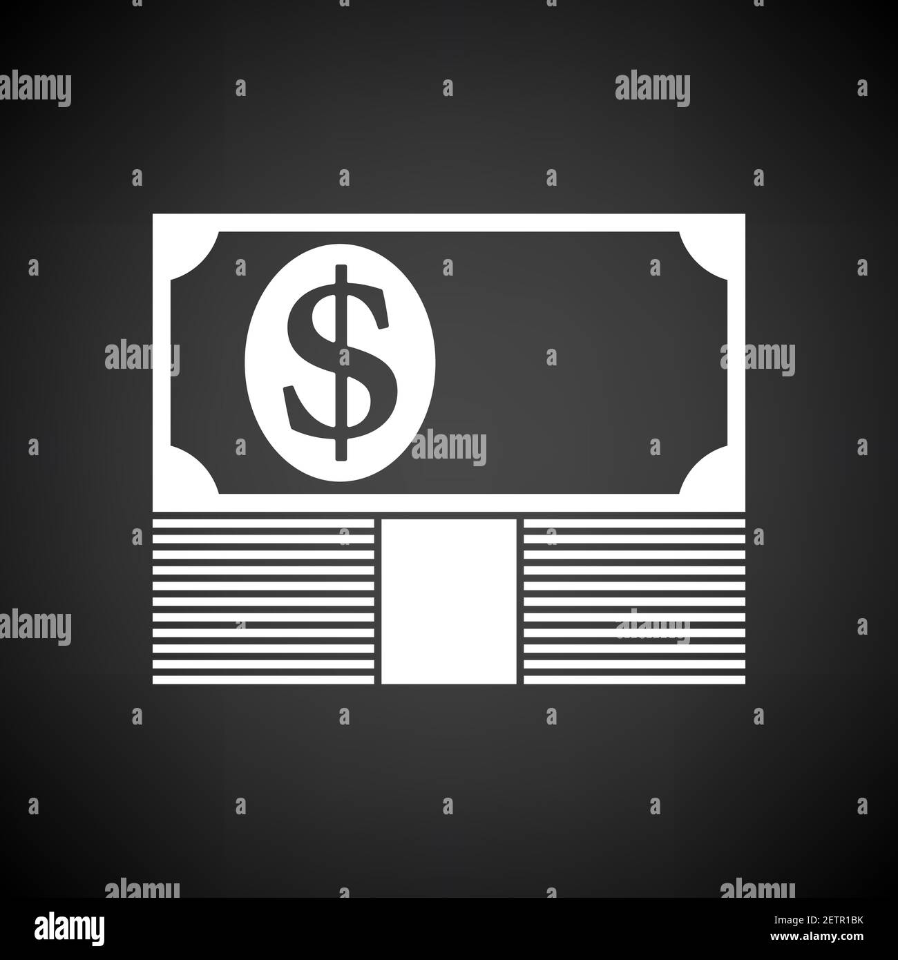 Banknote On Top Of Money Stack Icon. White on Black Background. Vector ...