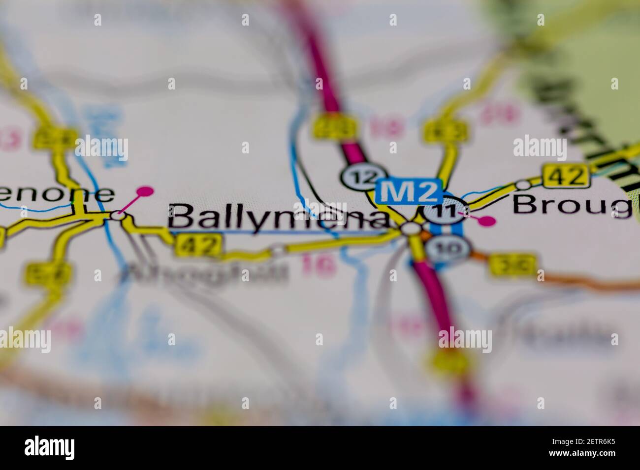Ballymena Shown on a road map or Geography map and atlas Stock Photo