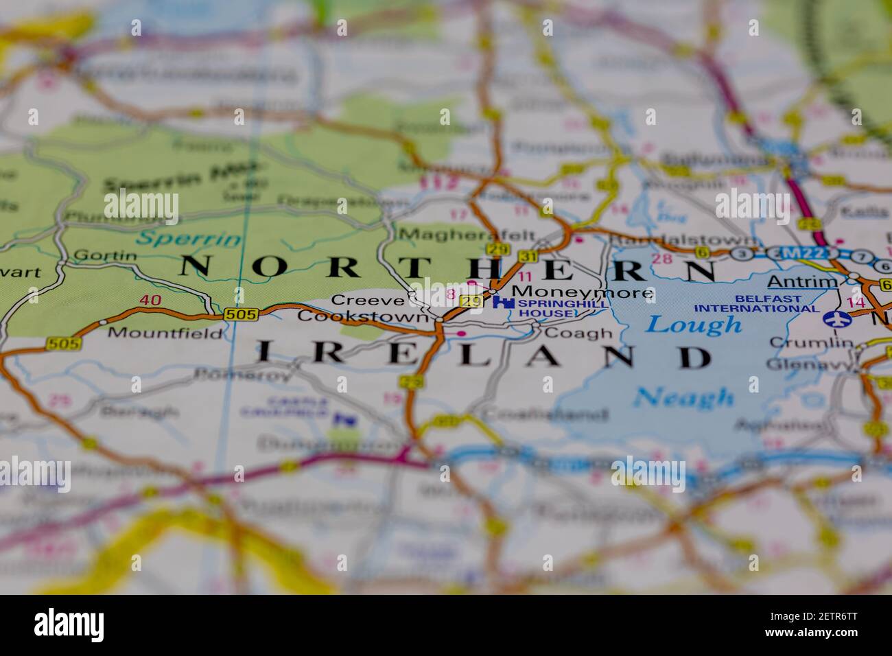 Northern Ireland Shown on a road map or Geography map and atlas Stock Photo