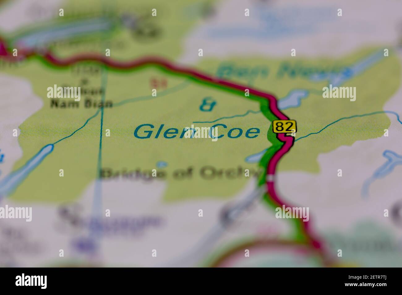 Glen coe Shown on a road map or Geography map and atlas Stock Photo